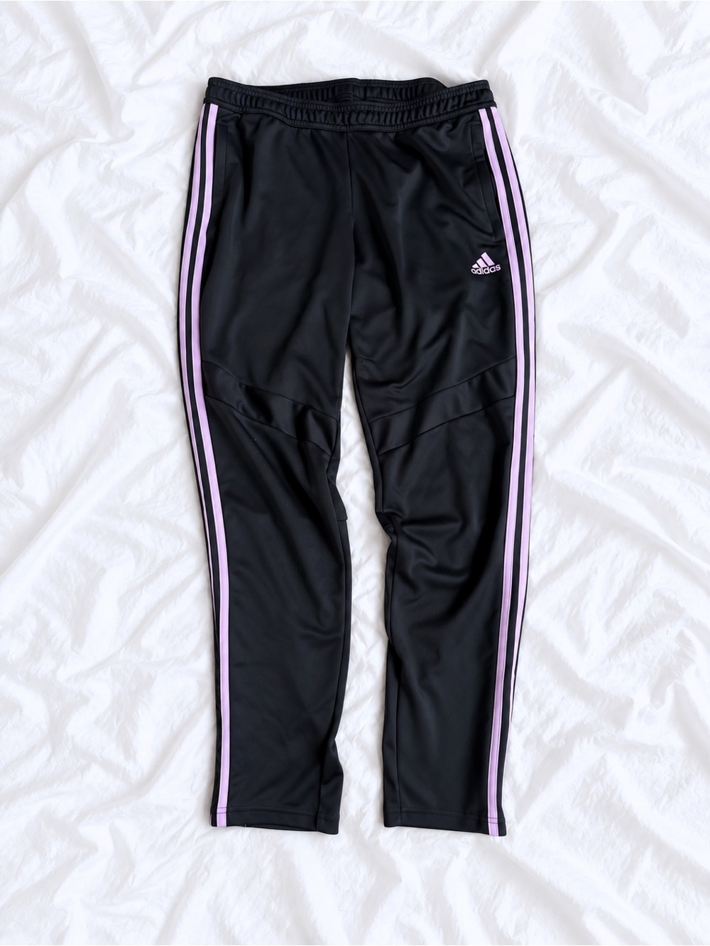 adidas Black Track Pants with Light Pink Side Stripes